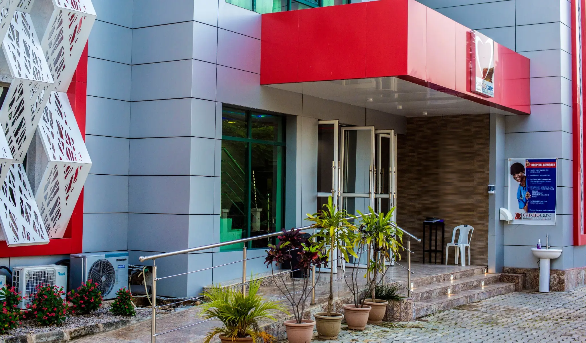 The entrance to Cardiocare Multispecialty Hospital in Abuja